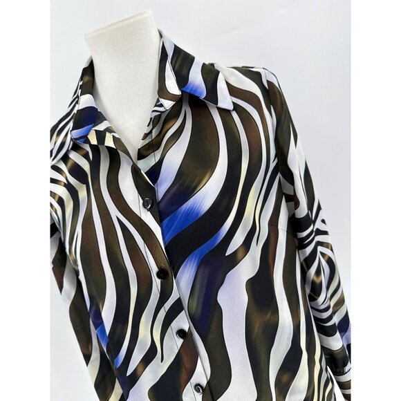 Alison Sheri Womens Zebra Print Long Sleeve Button-Up Blouse S/P - Picture 3 of 10